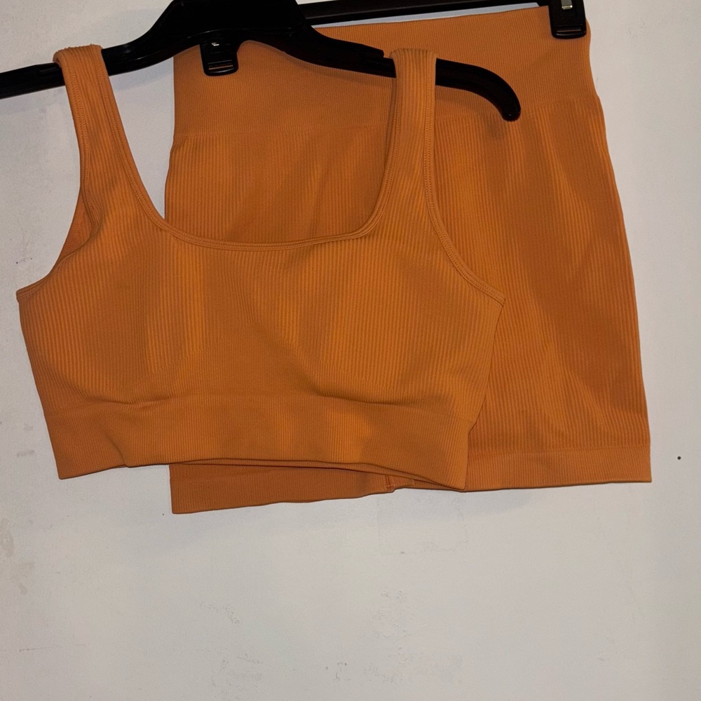 Orange Ribbed matching Workout Set